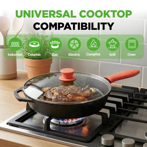10" Pre-Seasoned Cast Iron Skillet with Glass Lid S5910