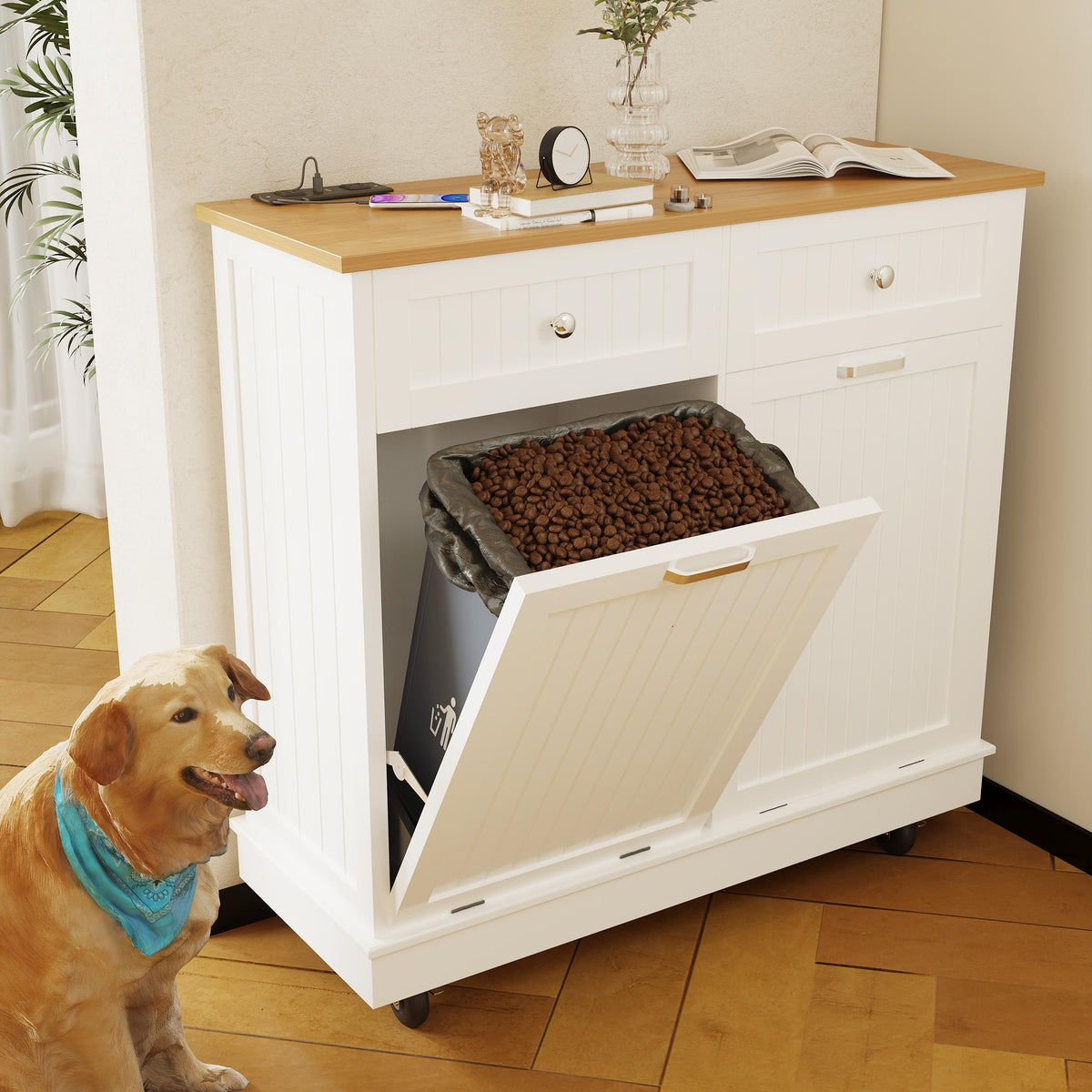 White 20 Gallons Tilt-Out Trash Can Cabinet W191663