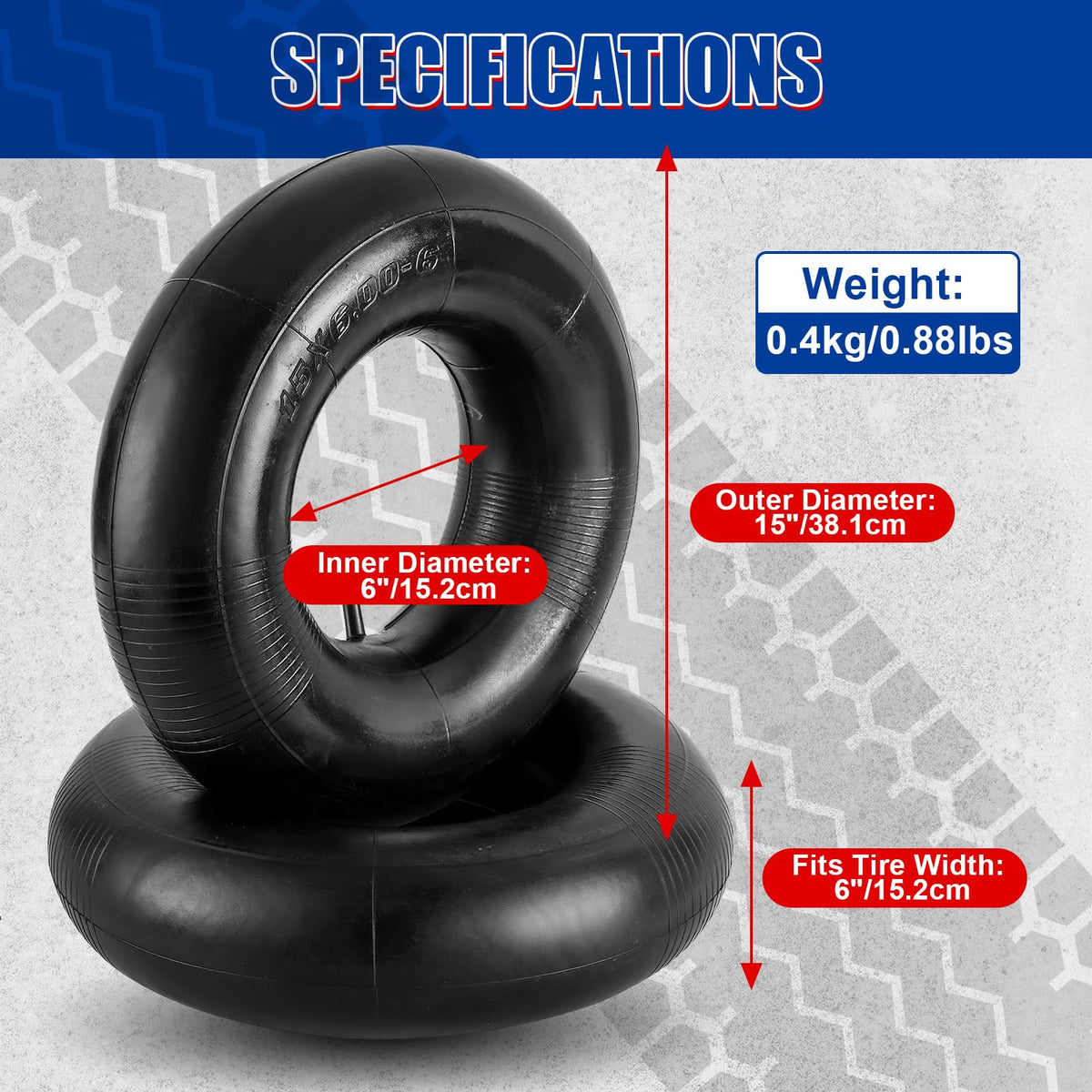 2 Pack 15 x 6.00-6 Inner Tubes E12952