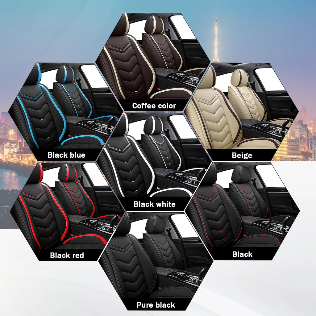 Black Red Nappa Leather Car Seat Covers Set I252