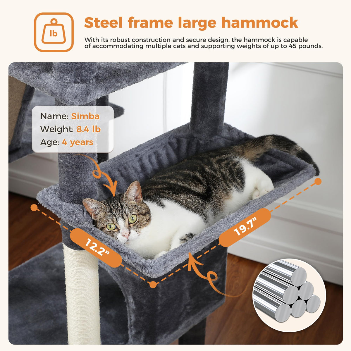 70 Inches Tall Dark Gray Cat Tree with 2 Condos Y9737