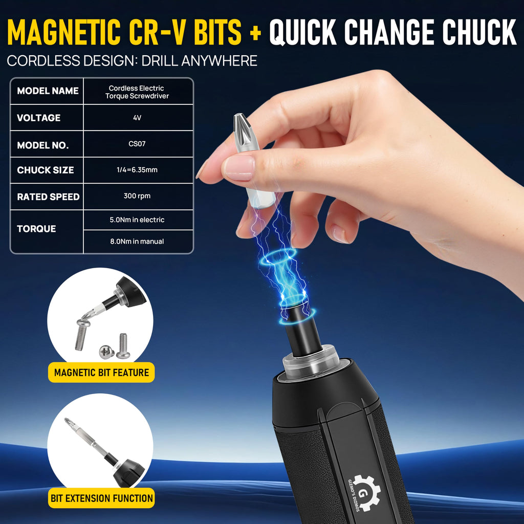 4V Electric Torque Screwdriver Set with 35 Magnetic Bits and Storage Box T87285