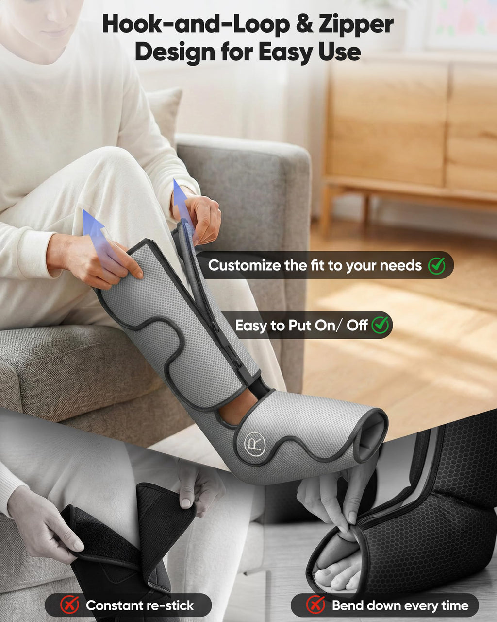Air Compression Leg Massager with Heat, Foot and Calf Massager, 9 Intensity, 4 Modes, 3 Heating W7044
