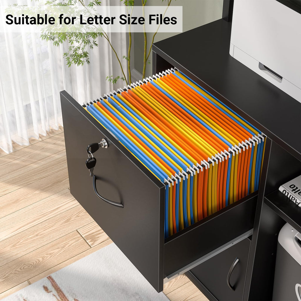 Black Vertical Filing Cabinet with Bookshelf P30476