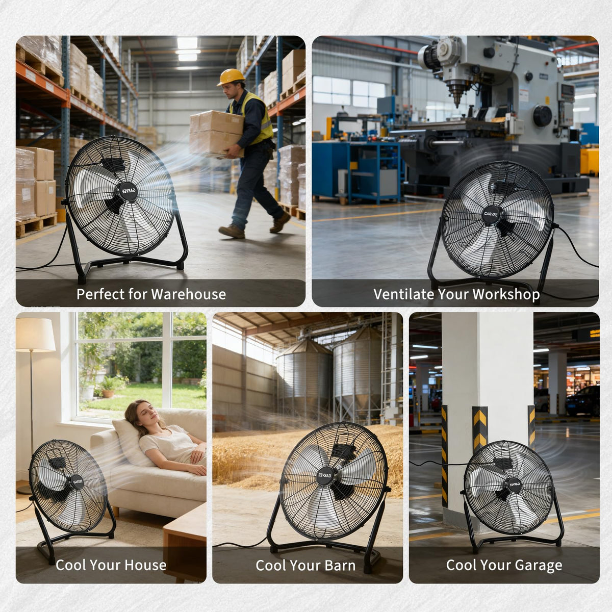 20" High Velocity Floor Fan, 4800 CFM Heavy Duty Industrial Metal Fan with 3 Speeds K5182
