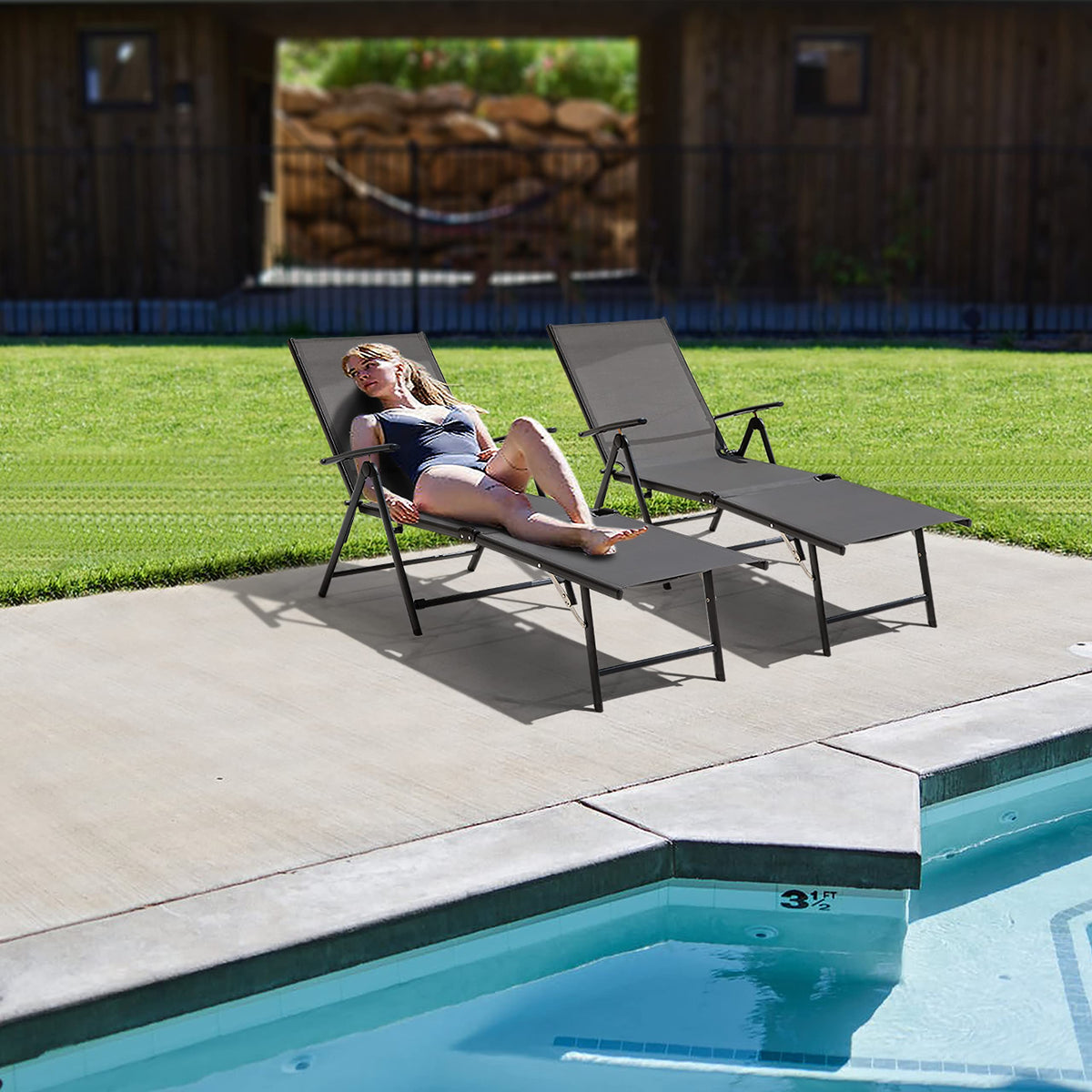 Folding Beach Lounge Chair 2-Pack Grey Textilene L9303