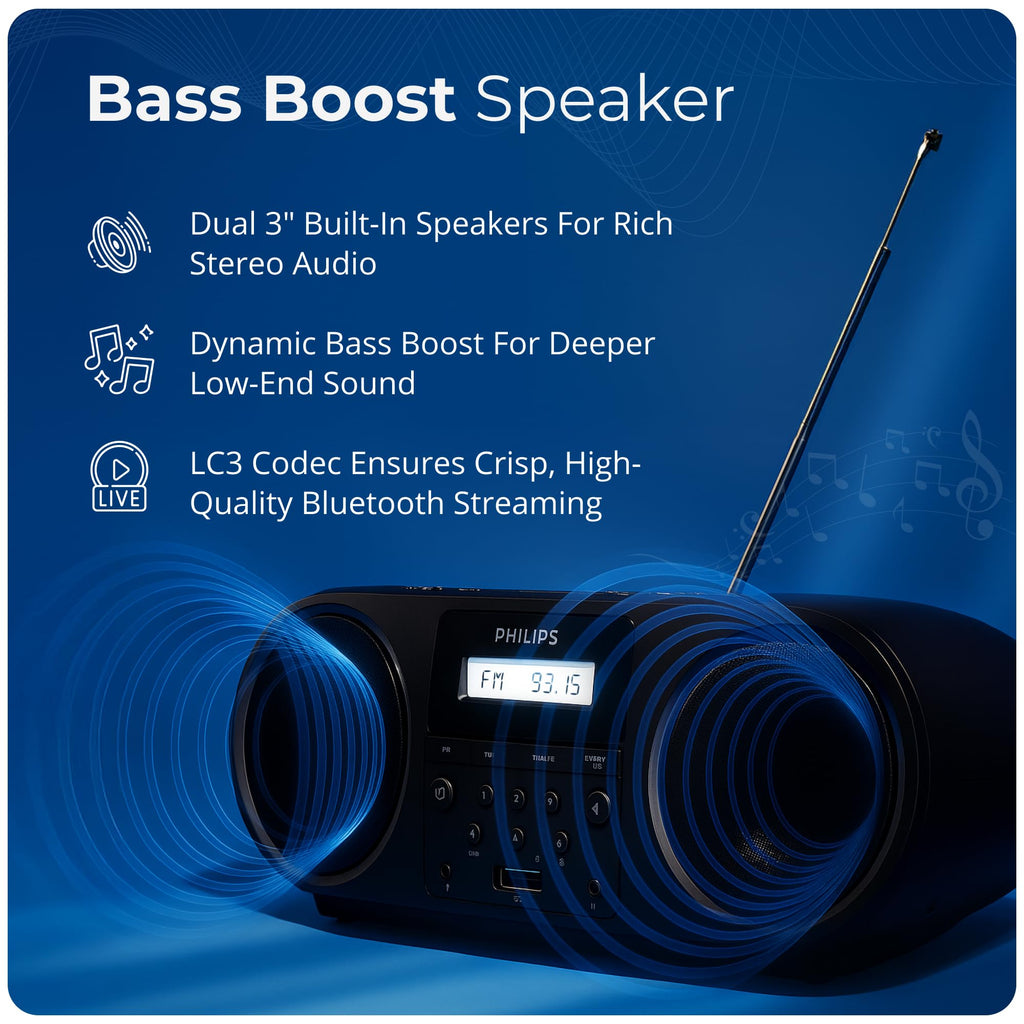 Portable CD Player Boombox with Bluetooth FM Radio USB Aux Input B935