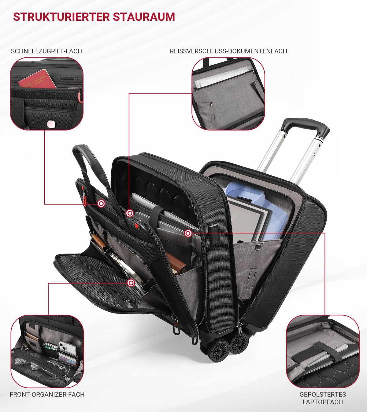 Rolling Laptop Bag with USB & Type-C Charging Port, Water Resistant 17.3 Inch E90945