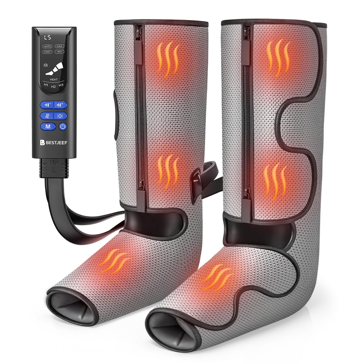 Air Compression Leg Massager with Heat, Foot and Calf Massager, 9 Intensity, 4 Modes, 3 Heating W7044