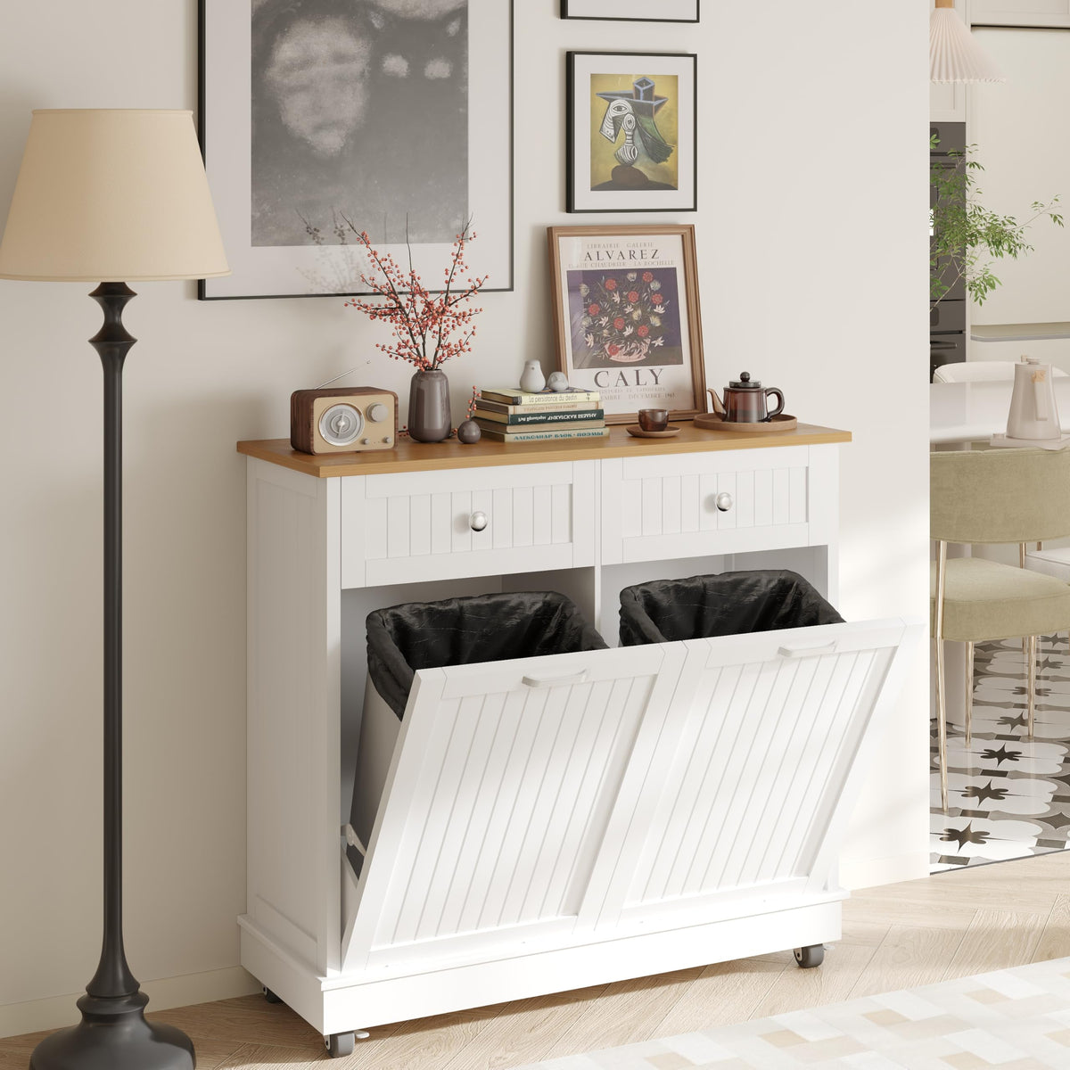 White 20 Gallons Tilt-Out Trash Can Cabinet W191663