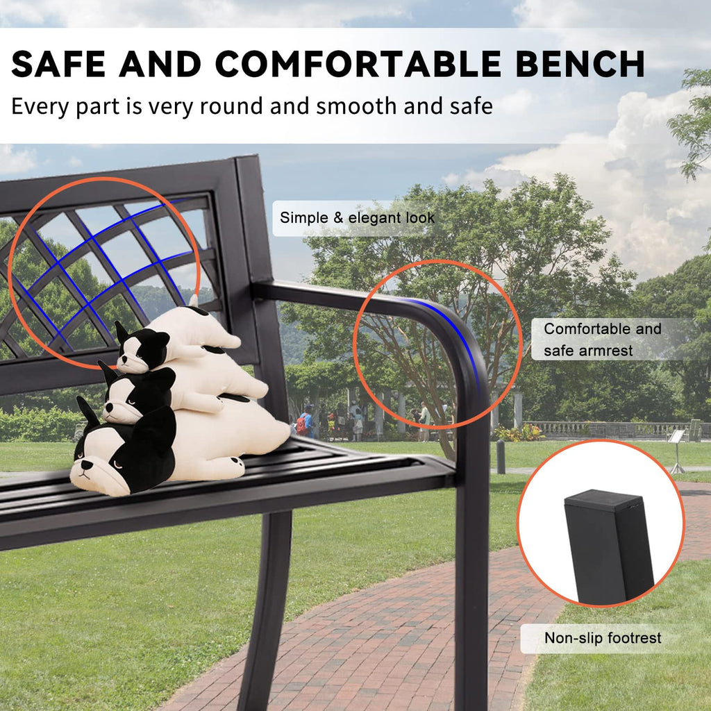 4 Feet Heavy-Duty Metal Patio Bench with Backrest Armrests Q1372