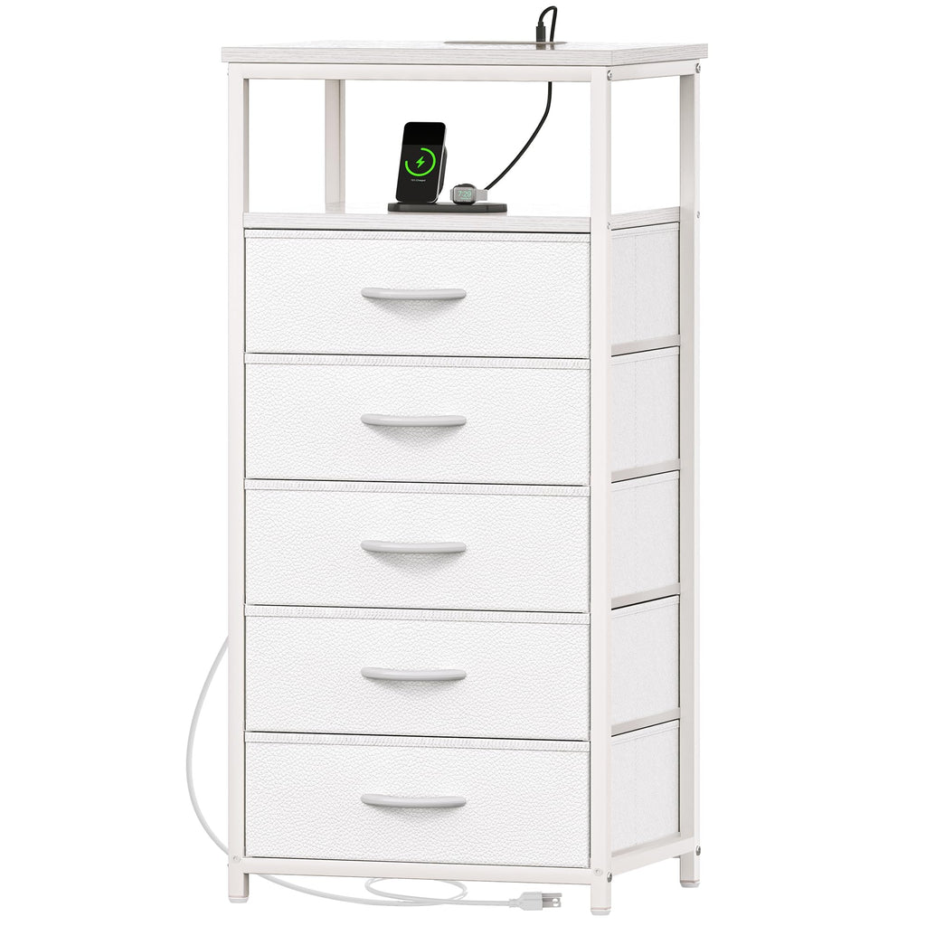 White 5 Drawer Dresser with Charging Station R606422