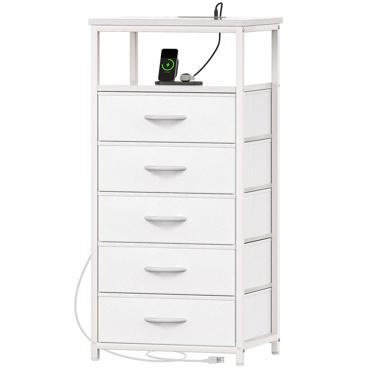 White 5 Drawer Dresser with Charging Station R606422