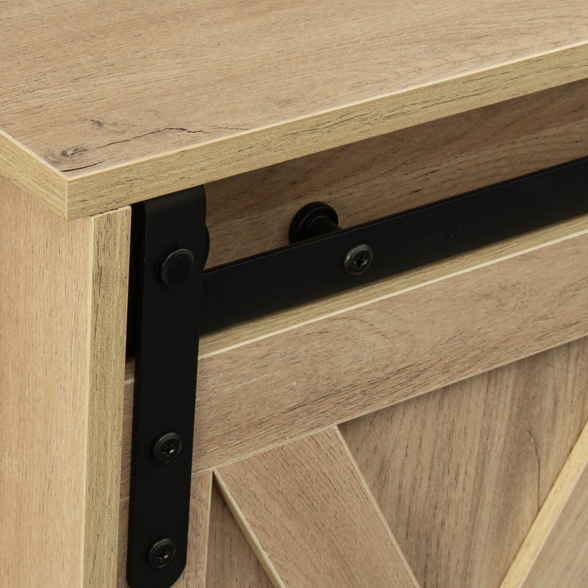 Sliding Barn Door Wood TV Stand with Adjustable Shelves D68330
