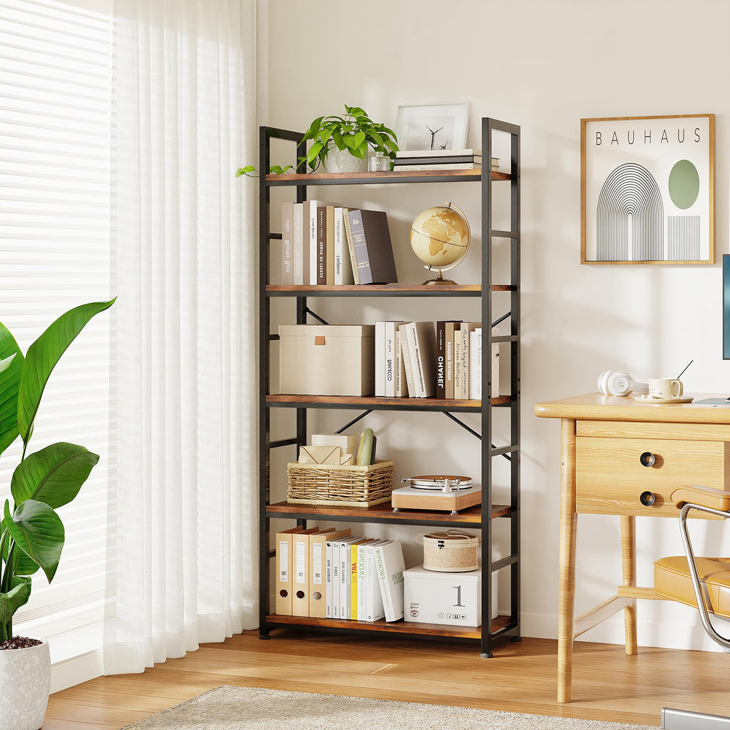 32 Inch 5-Tier Wood Metal Bookshelf O969321