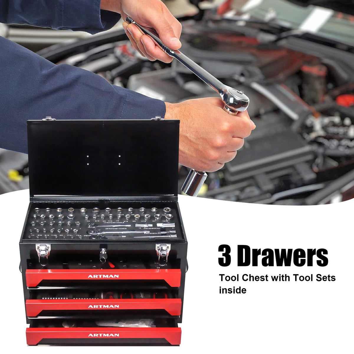 439-Piece Mechanic Tool Set in 3-Drawer Steel Box B4542