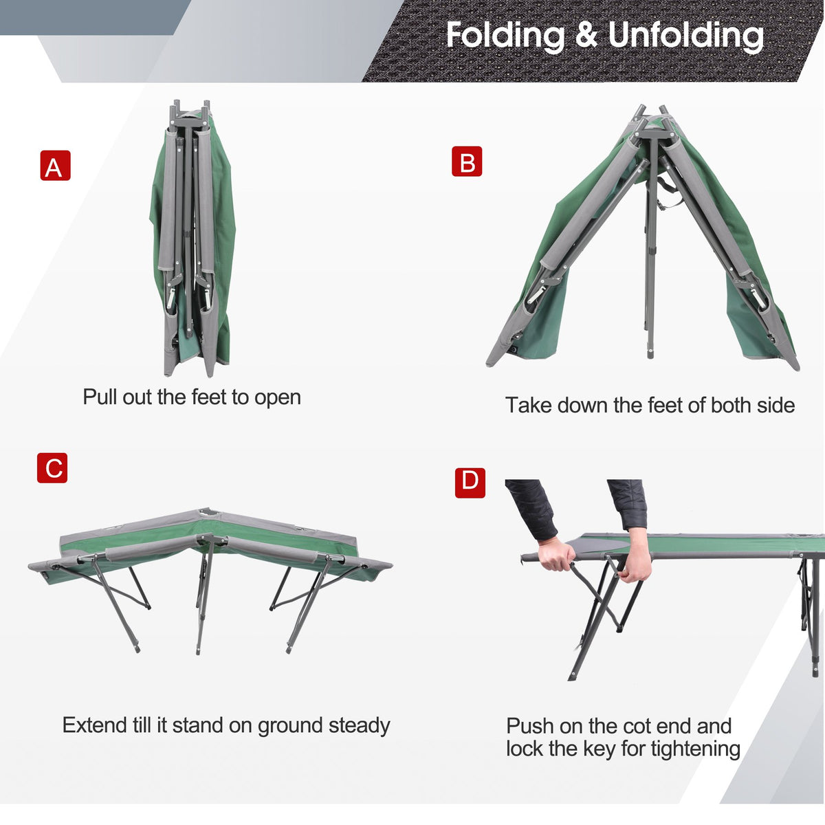 Green Folding Camping Cot with Carry Bag L7068