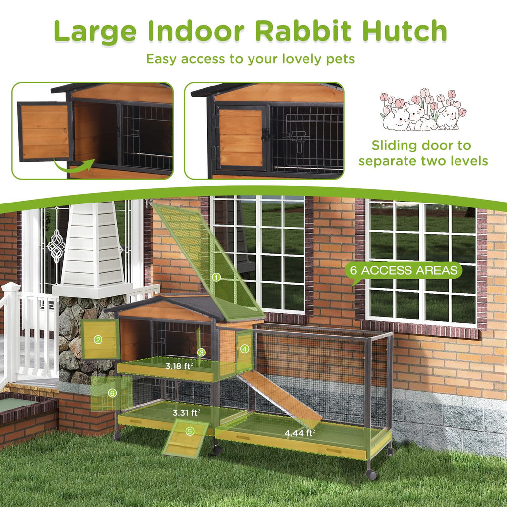 2-Story Rabbit Hutch with Metal Frame and 6 Locking Casters R249951