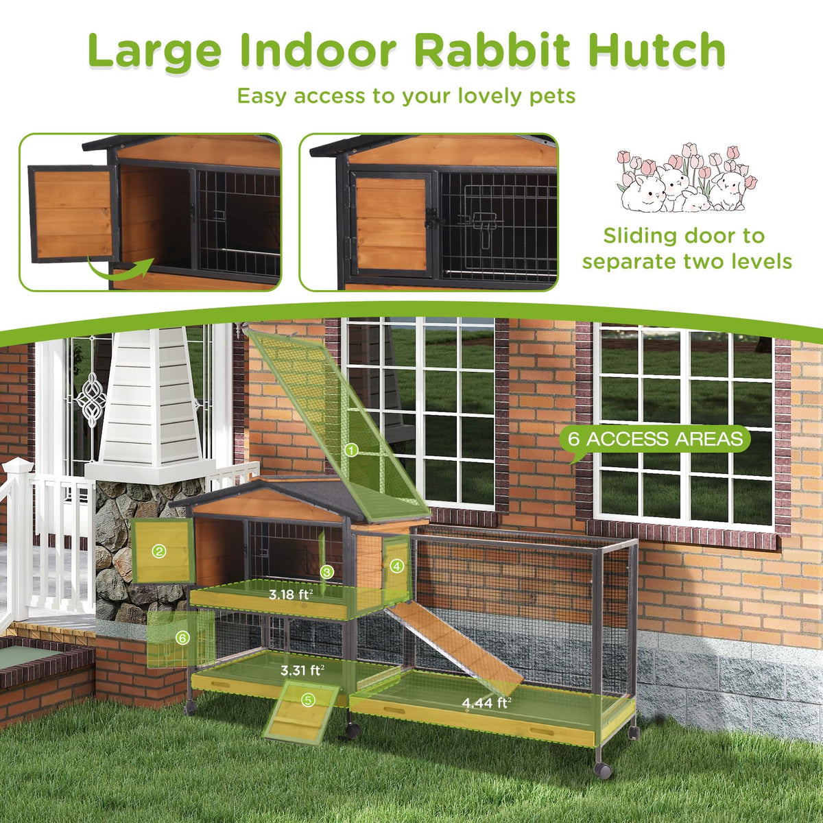2-Story Rabbit Hutch with Metal Frame and 6 Locking Casters R249951