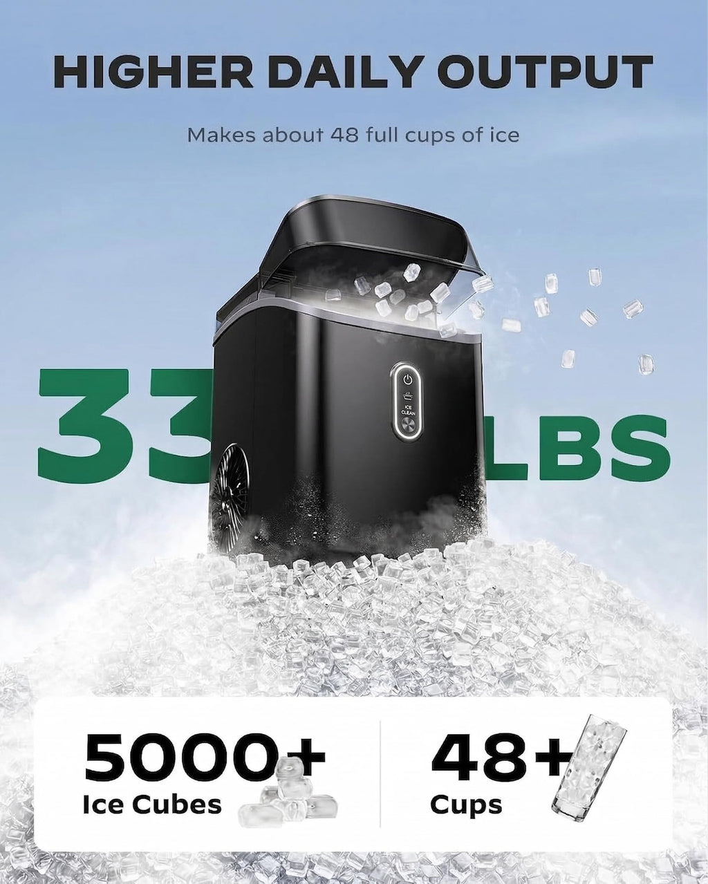 Nugget Pebble Ice Maker Countertop with Self-Cleaning Y866994