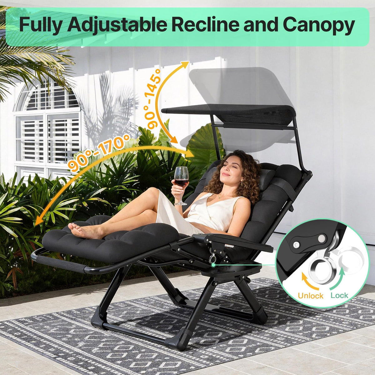 Zero Gravity Reclining Camping Chair with Canopy F50375