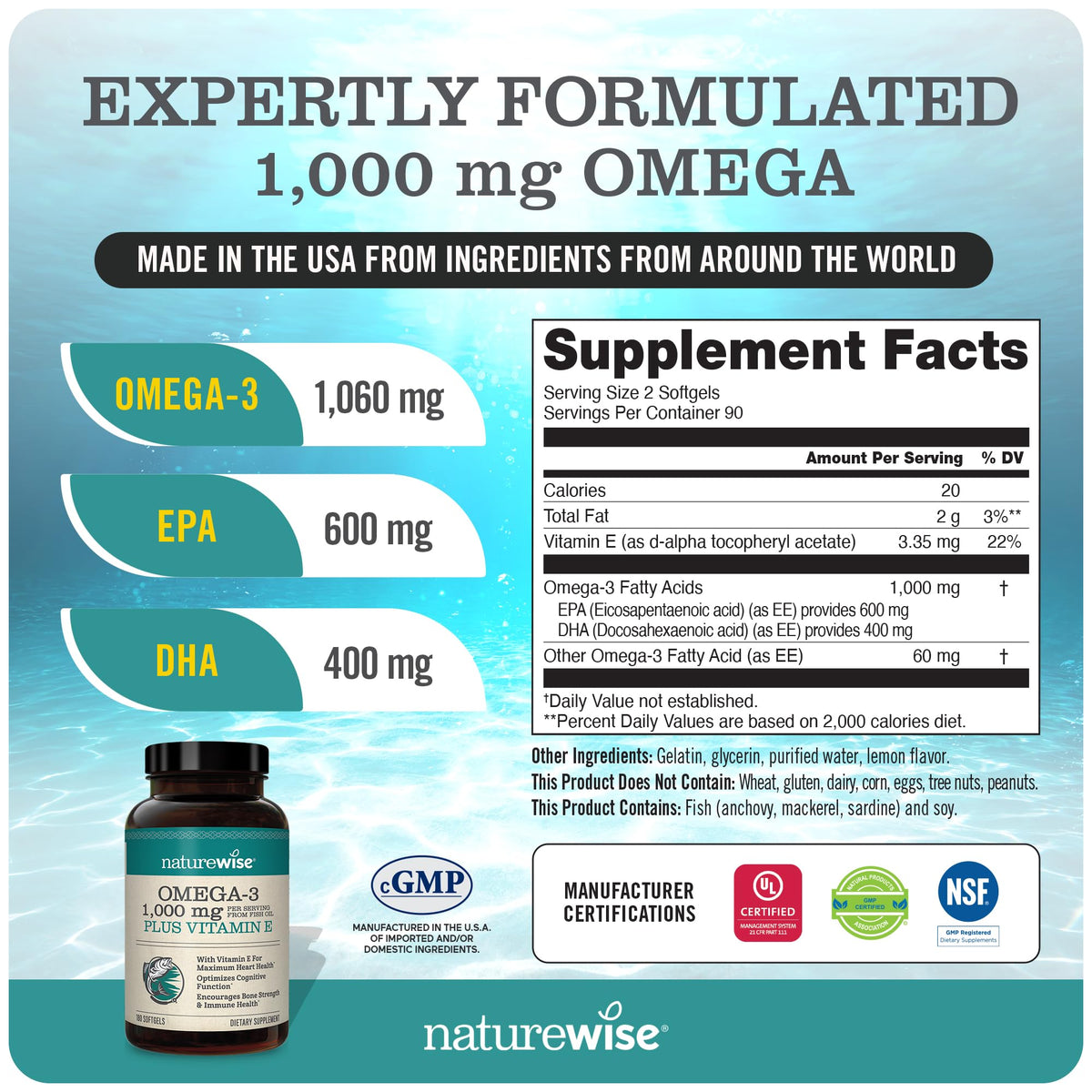 1000mg Omega 3 600mg EPA 400mg DHA 180ct & Vitamin B Complex 150 Softgels U437010
