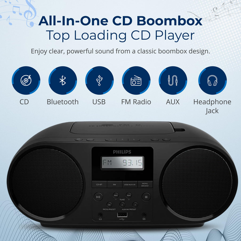 Portable CD Player Boombox with Bluetooth FM Radio USB Aux Input B935