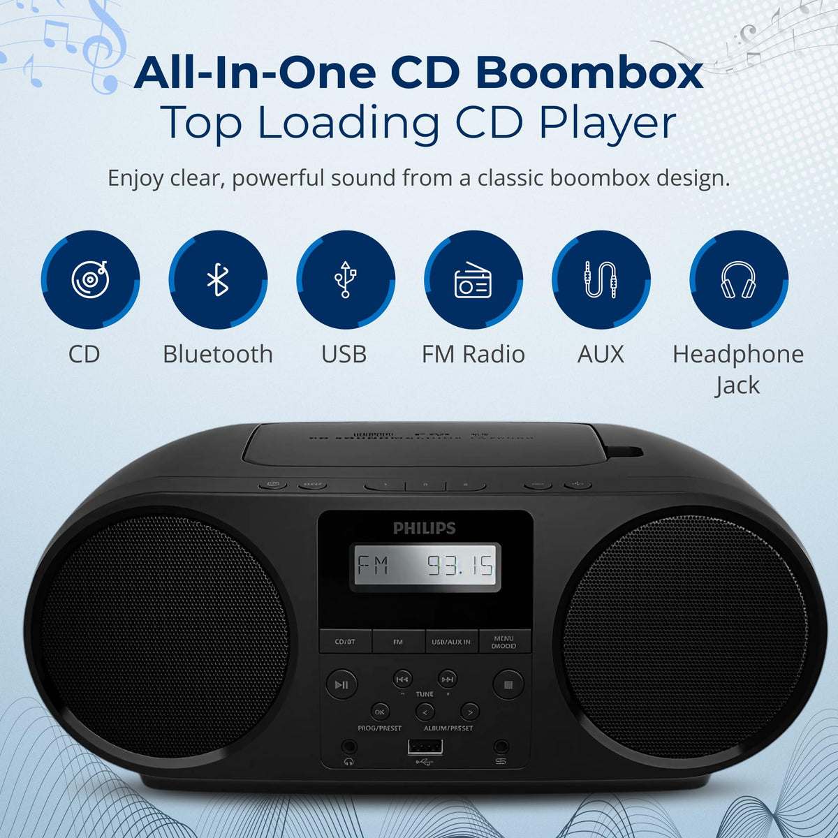 Portable CD Player Boombox with Bluetooth FM Radio USB Aux Input B935