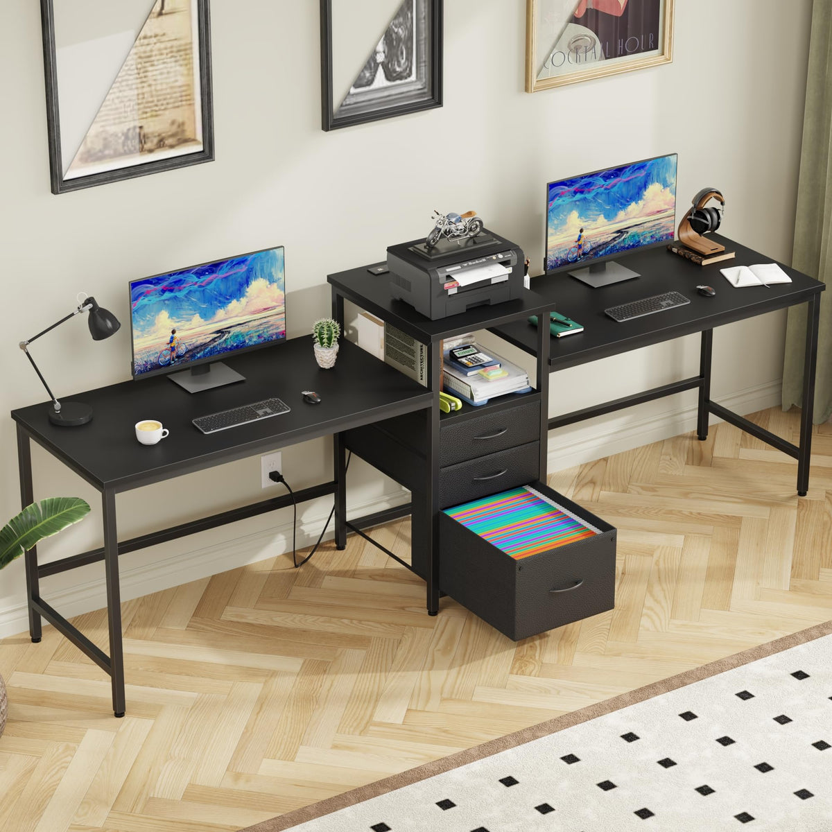 Two Person Desk with Charging Station D708