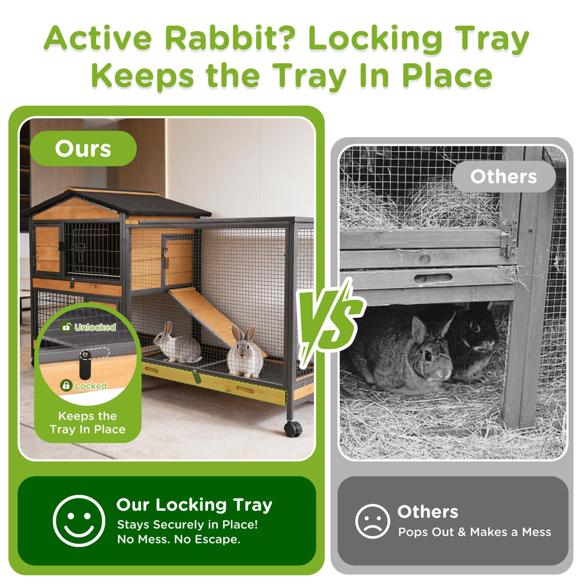 2-Story Rabbit Hutch with Metal Frame and 6 Locking Casters R249951