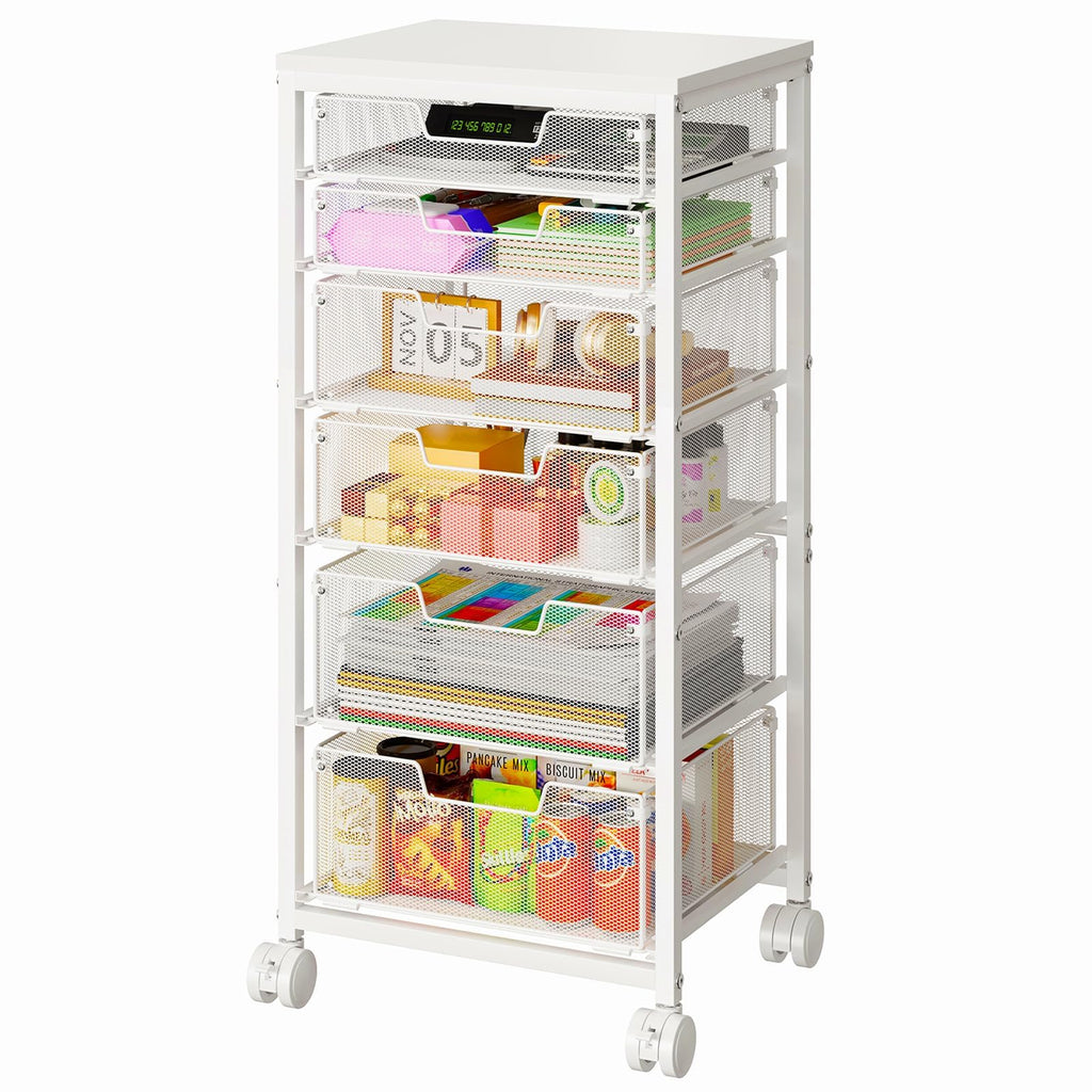 6 Drawers Rolling Utility Cart with Wooden Tabletop E510