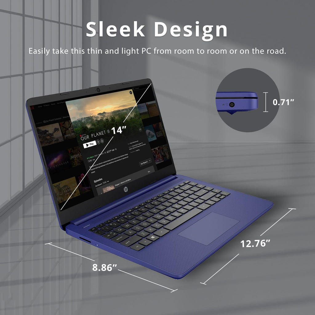 14" HD Laptop Intel Celeron N4120 4GB RAM 224GB Storage Blue O12222