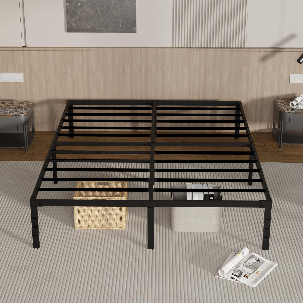 18 Inch Queen Size Metal Platform Bed Frame with Underbed Storage M3191