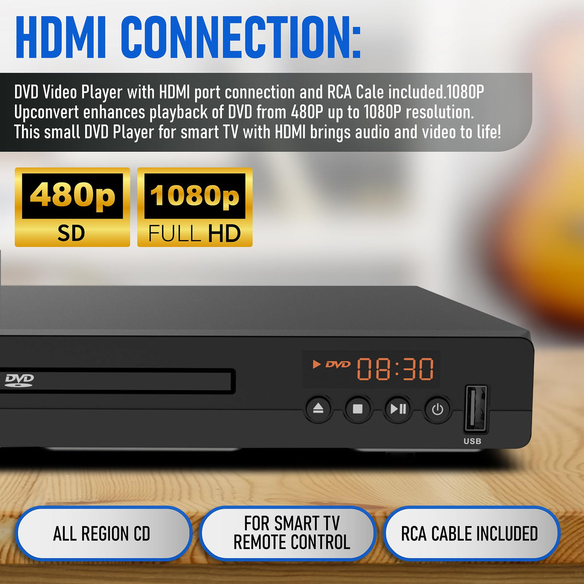 DVD Player with HDMI Port 1080P All Region USB Input Remote Control O149