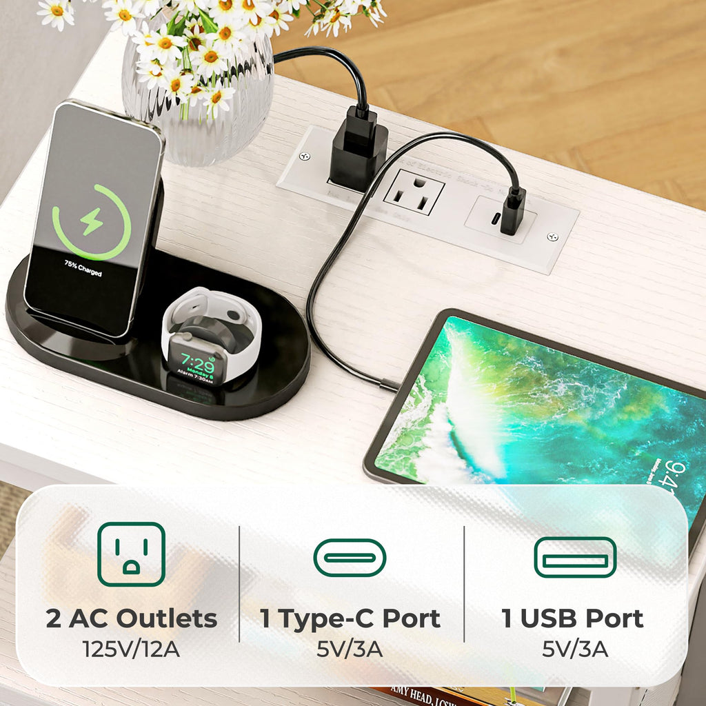 White 5 Drawer Dresser with Charging Station R606422