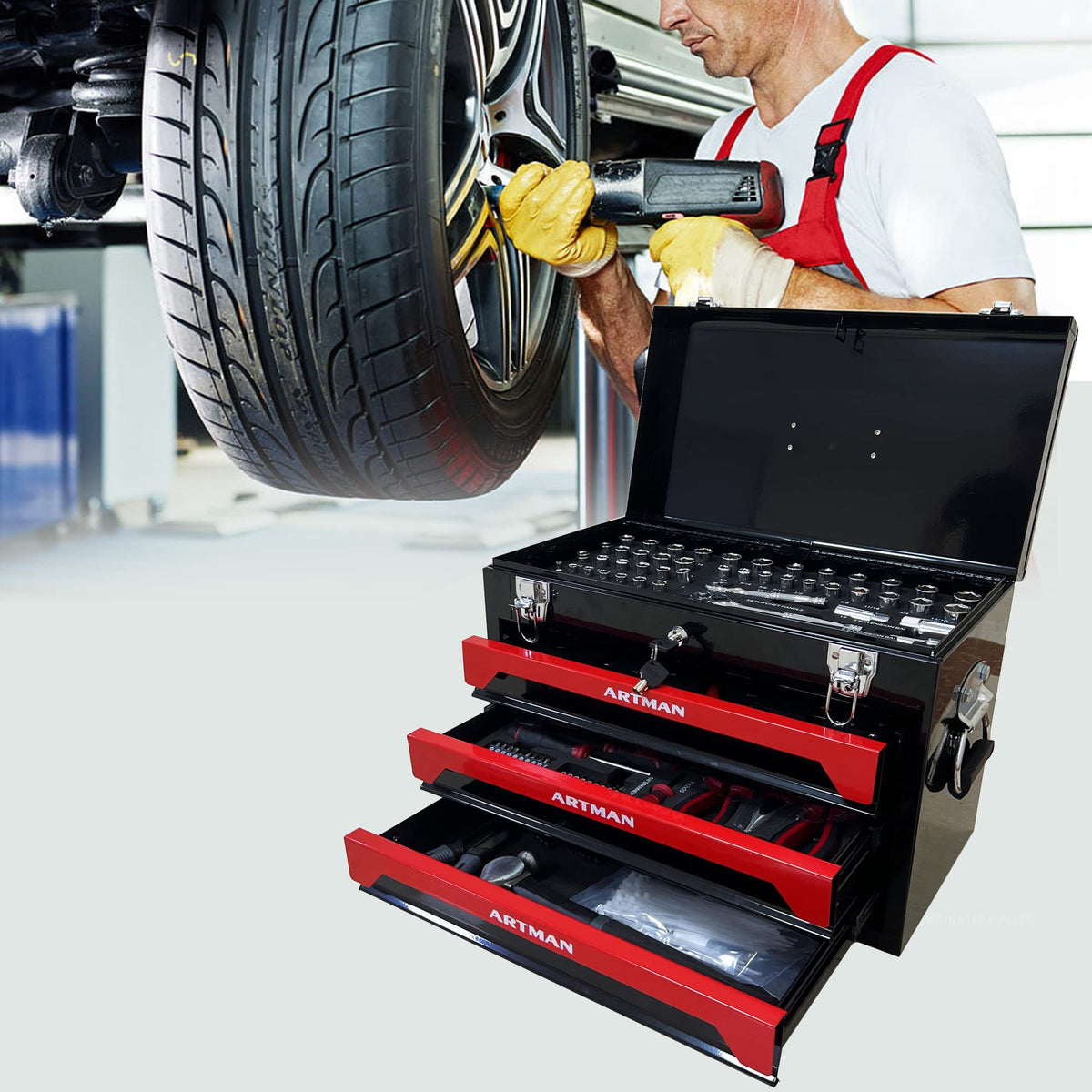 439-Piece Mechanic Tool Set in 3-Drawer Steel Box B4542