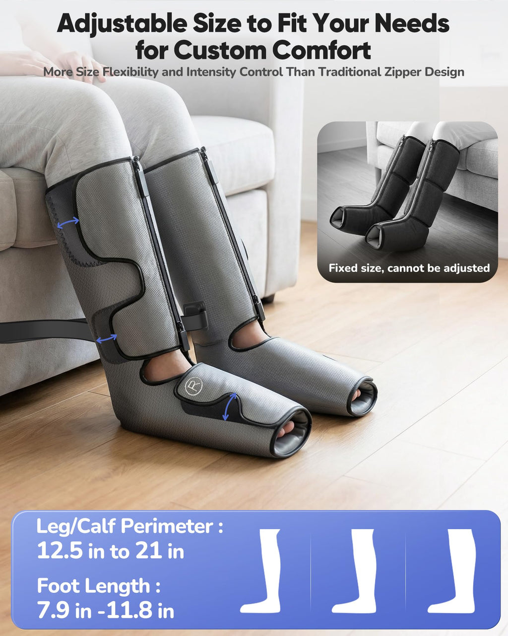 Air Compression Leg Massager with Heat, Foot and Calf Massager, 9 Intensity, 4 Modes, 3 Heating W7044