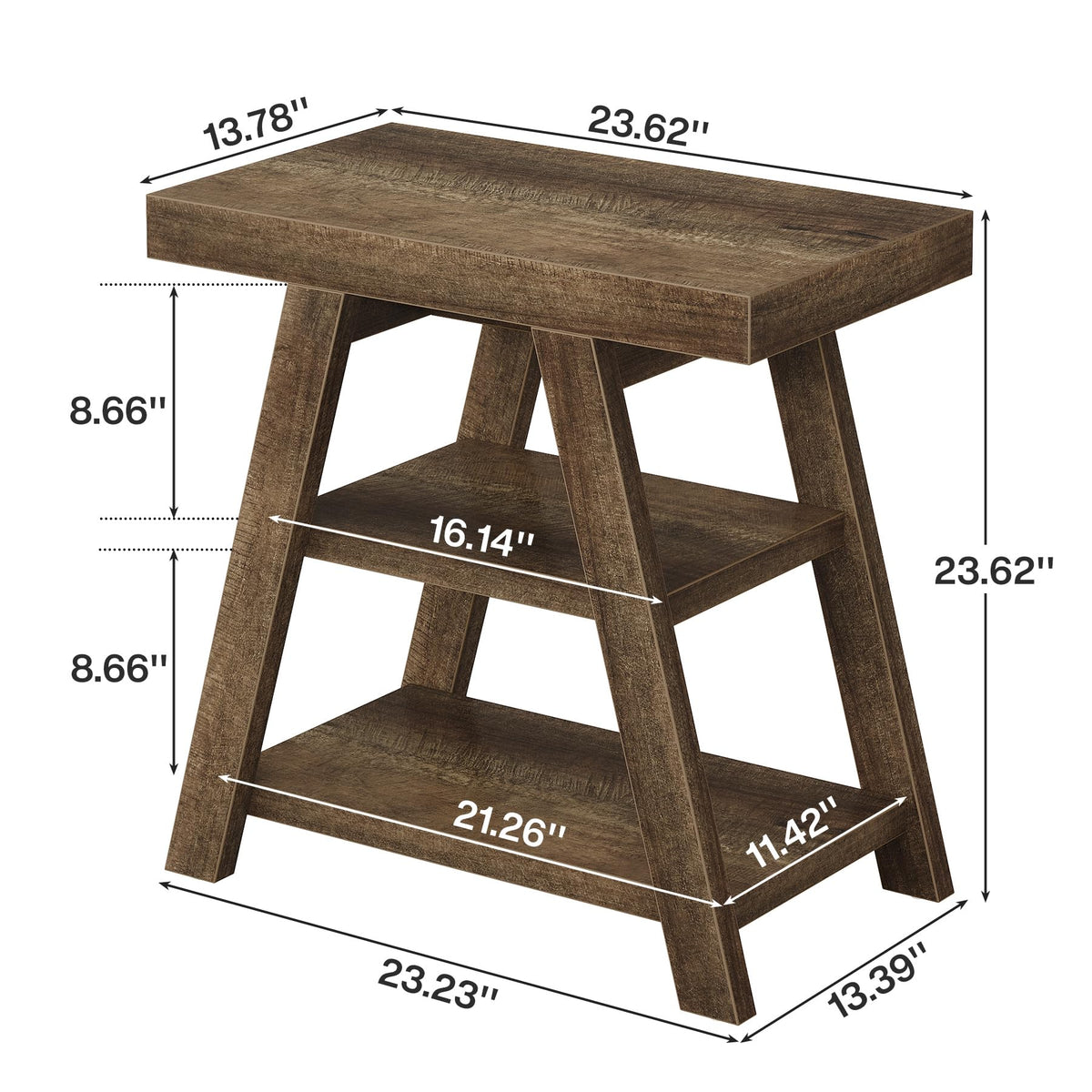 3-Tier Wooden Sofa Side Table with Trapezoid Legs N69591