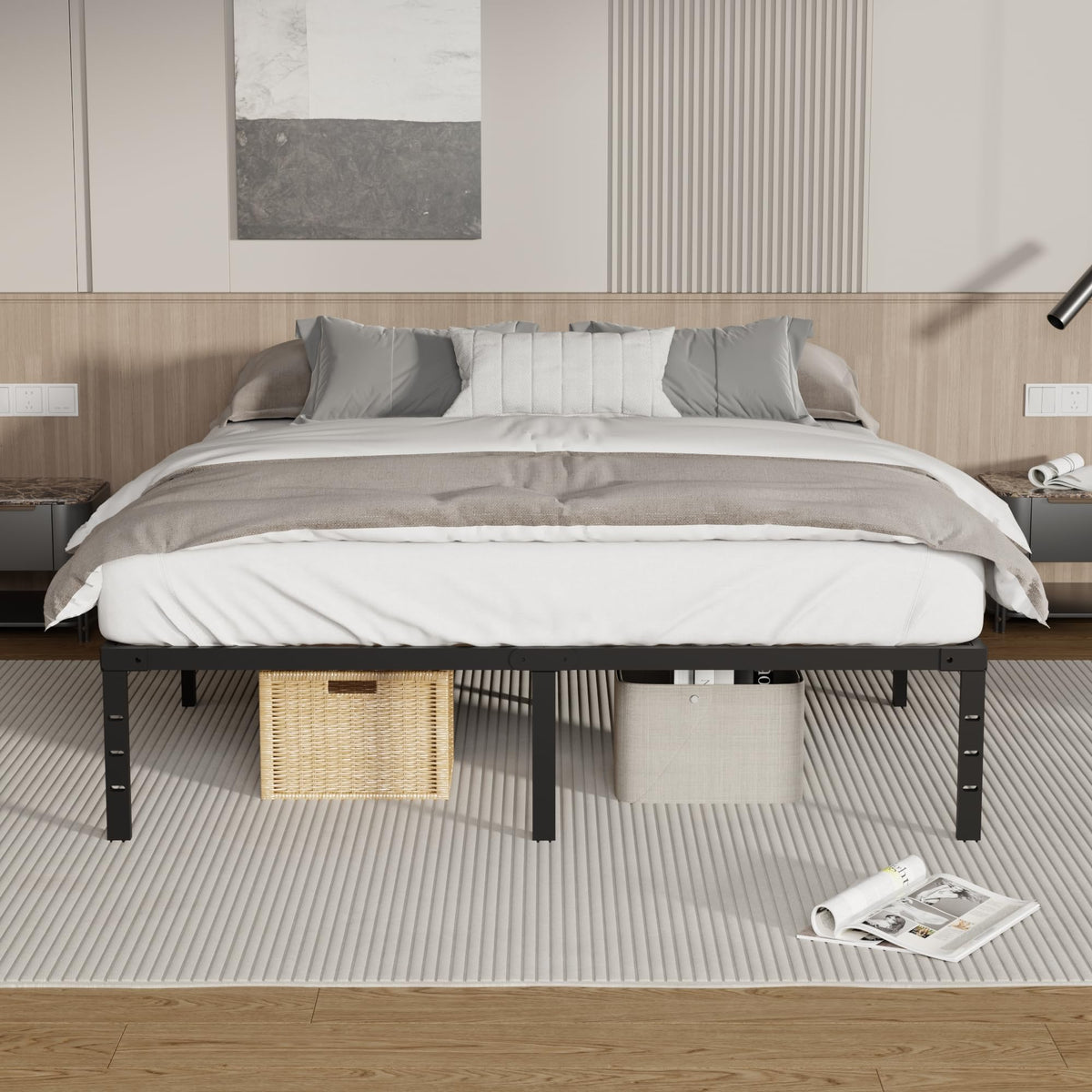 18 Inch Queen Size Metal Platform Bed Frame with Underbed Storage M3191