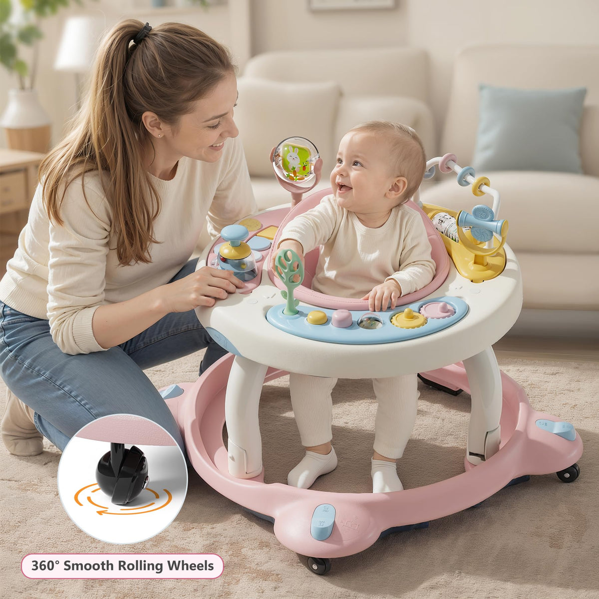Foldable Baby Walker with Wheels and Rotating Seat E8137