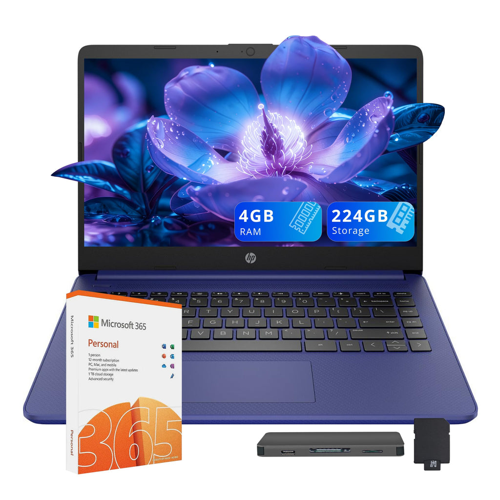 14" HD Laptop Intel Celeron N4120 4GB RAM 224GB Storage Blue O12222