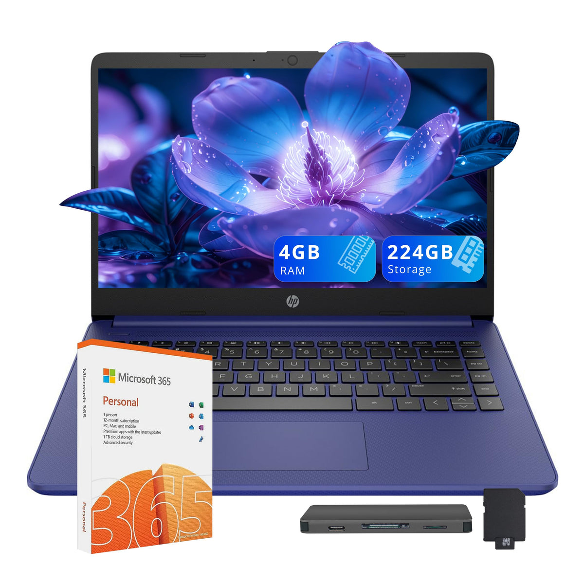 14" HD Laptop Intel Celeron N4120 4GB RAM 224GB Storage Blue O12222
