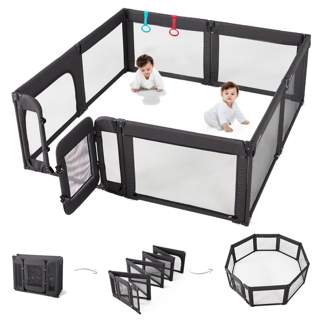 Foldable Adjustable 8-Panel Baby Playpen with Mesh S9302