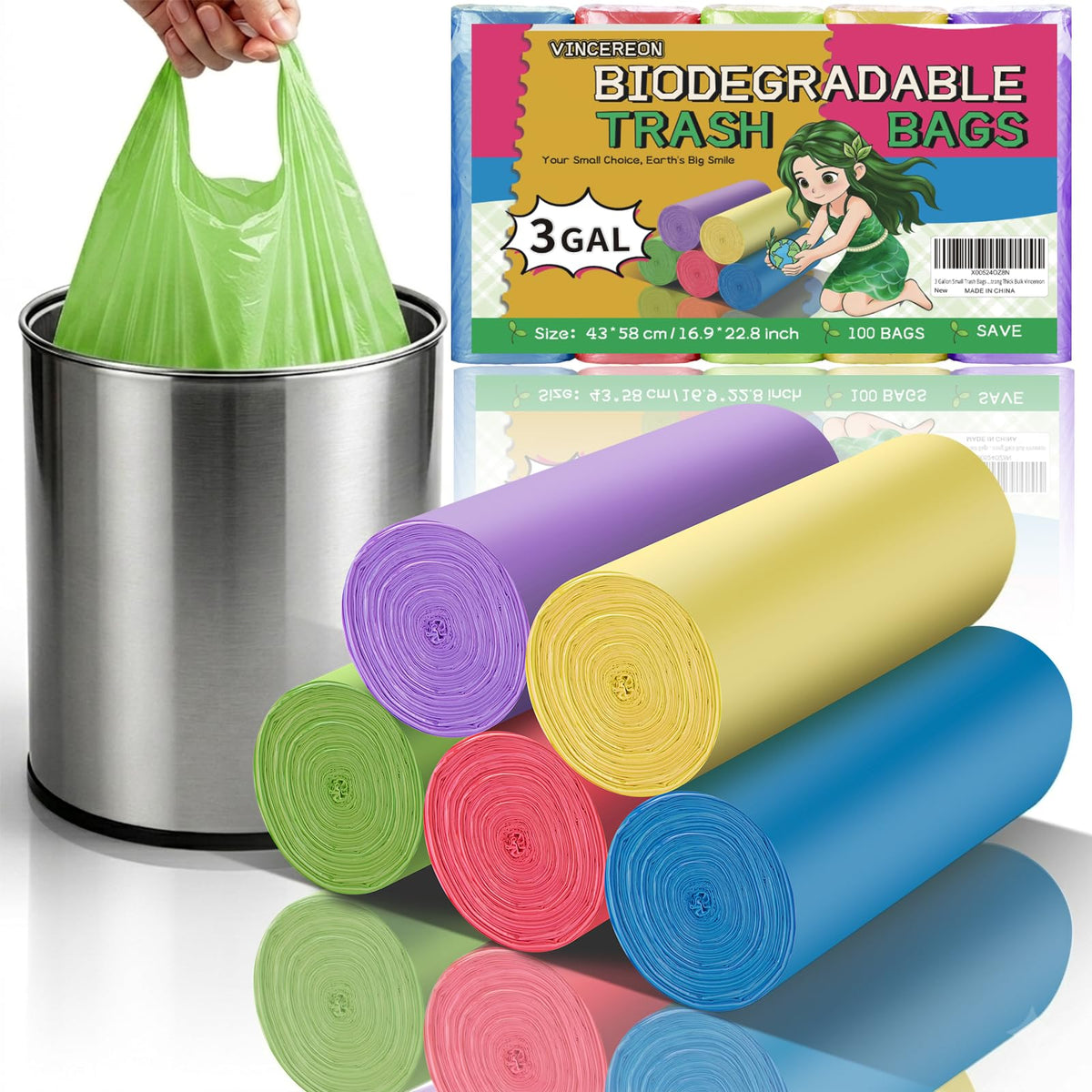 3 Gallon Biodegradable Unscented Trash Bags 100 Count V320746