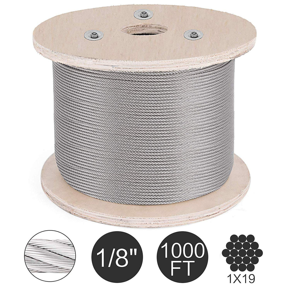 1/8" T316 Stainless Steel Cable 1x19 Wire Rope T29390
