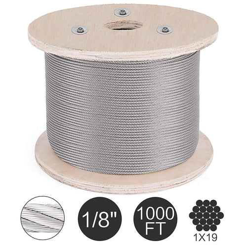 1/8" T316 Stainless Steel Cable 1x19 Wire Rope T29390