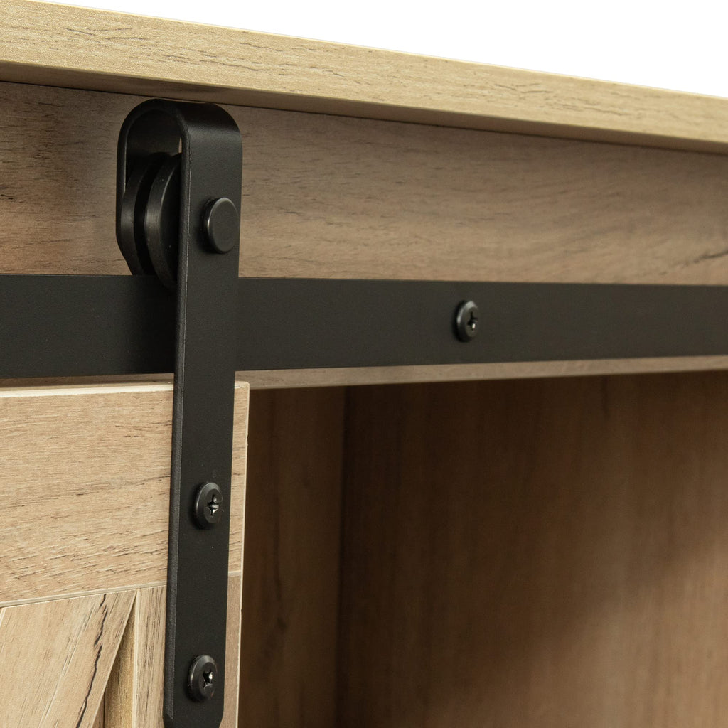 Sliding Barn Door Wood TV Stand with Adjustable Shelves D68330