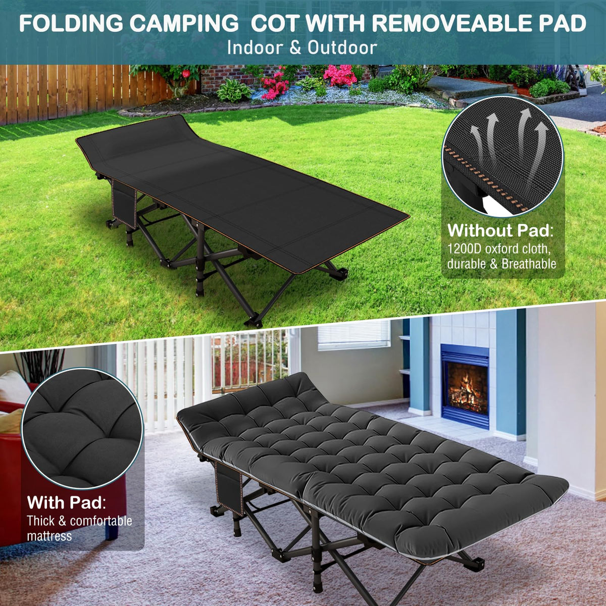 Oversized Folding Camping Cot with Carry Bag D931