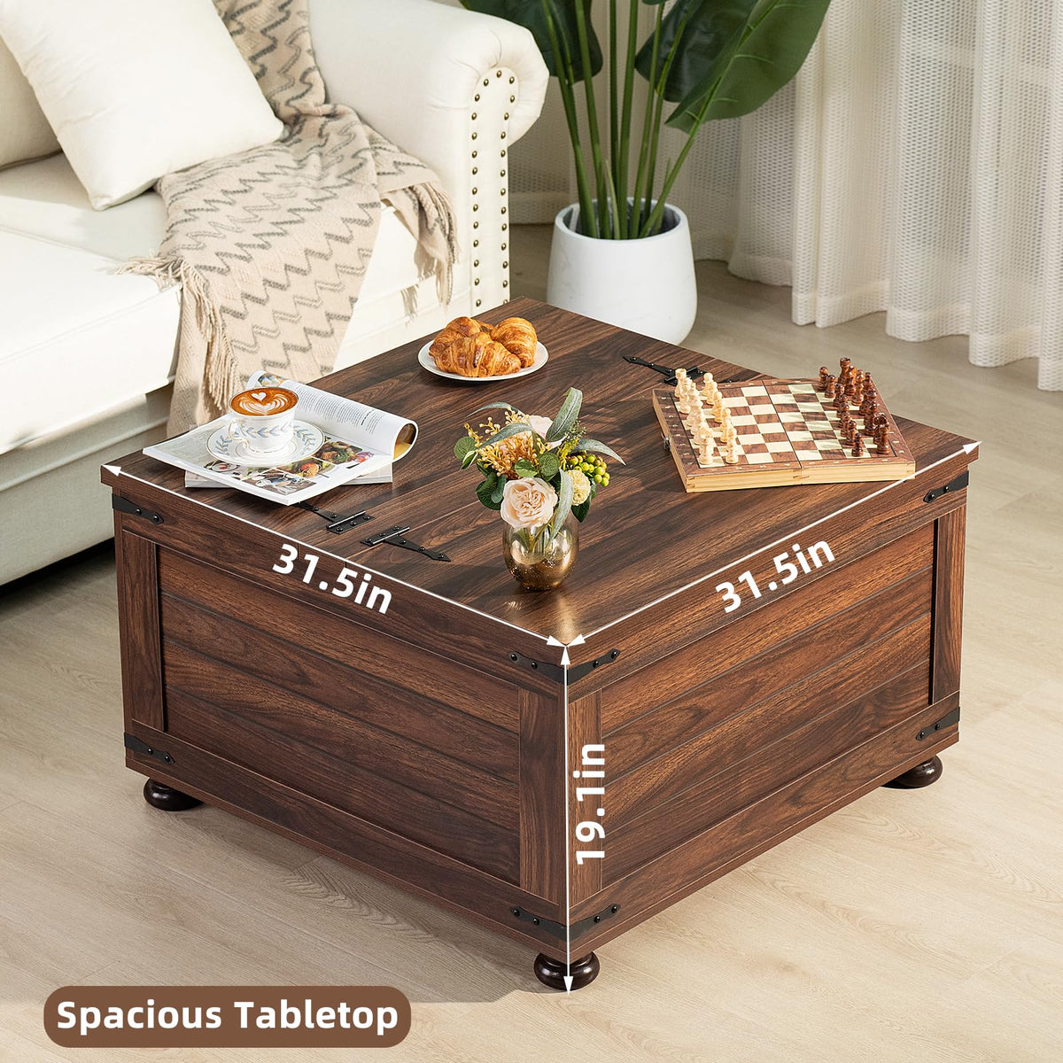 Brown Walnut Coffee Table with Hidden Storage S508