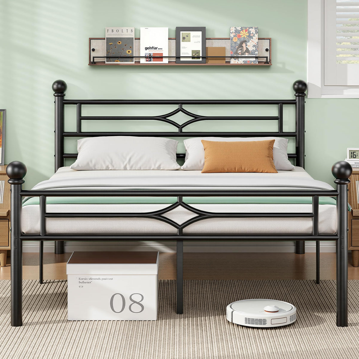Black Full Metal Platform Bed Frame with Headboard and Footboard D377